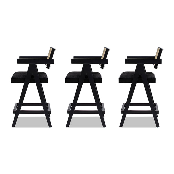 English Elm Jennifer Taylor Home - Milan 25.5” Modern Resin Webbing Back Bar Stool Set of 3 with Arms, Black Bouclé, Ergonomic Comfort B2719P238391
