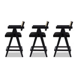 English Elm Milan 25.5" Modern Resin Webbing Back Bar Stool With Arms, Set Of 3, Ebony Black Boucle