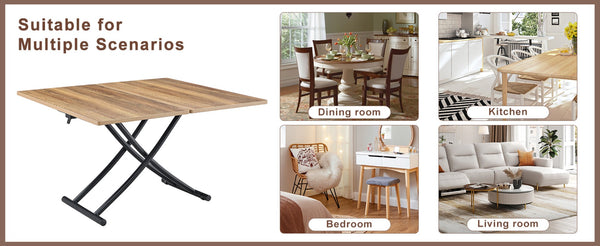 English Elm Table and Chair Set Adjustable Height Mdf Wood Grain Top with Four Linen Dining Chairs Black,Natural Wood W1151S03768