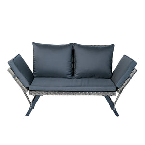 English Elm 1 PCS Patio Wicker Bench Foldable Side Armrest Grey Wicker Dark Grey Cushion Weatherproof Seat W329P285874