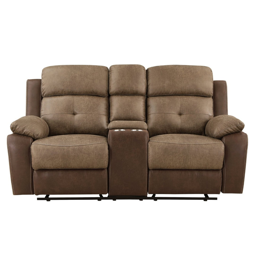 English Elm Plush Microfiber Dual Glider Reclining Loveseat with Console Storage for Living Rooms B011P228558