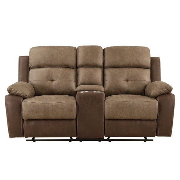 English Elm Plush Microfiber Dual Glider Reclining Loveseat with Console Storage for Living Rooms B011P228558