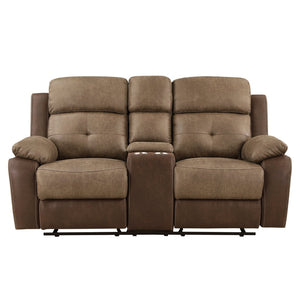 English Elm Plush Microfiber Tufted Reclining Sofa Set Two Piece Brown Modern Living Room B011S01267