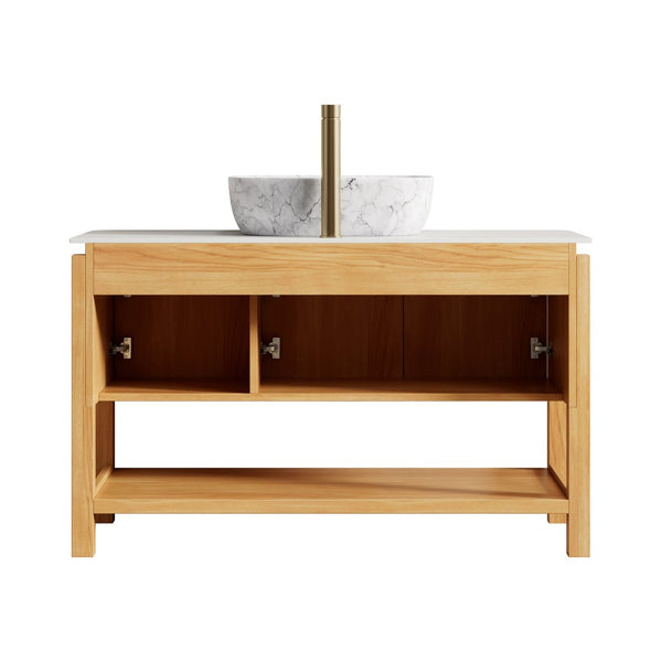English Elm Dipa 48 Inch Floating Bathroom Vanity Walnut Cabinet Sintered Stone Top Led Sensor W2615S00518