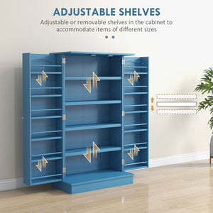 English Elm HOMCOM 41" Kitchen Pantry Storage Cabinet with 5-Tier Shelves, 12 Door Racks, Anti-Tip Straps, Sleek Design Blue W2225P229099