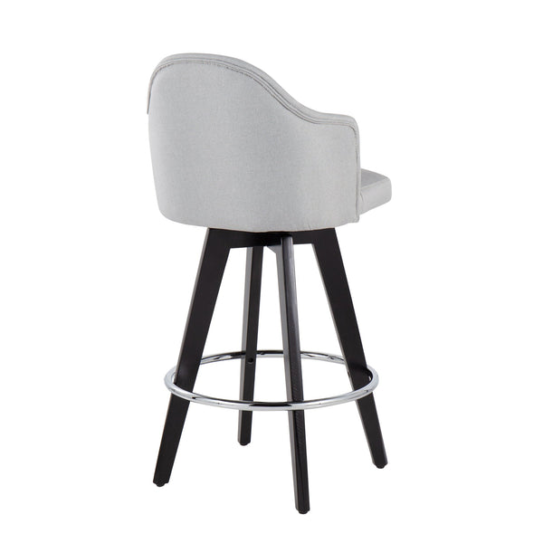 English Elm Ahoy Contemporary 26" Fixed-Height Counter Stools - Set Of 2 With Light Grey Fabric & Chrome Footrest B202S00162