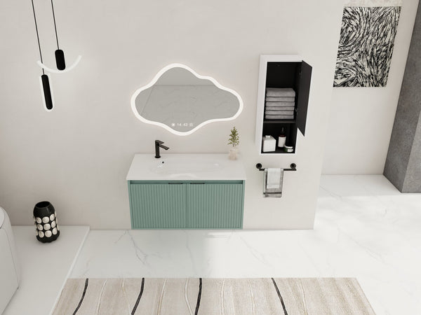 English Elm 36" Floating Bathroom Vanity with Drop-Shaped Resin Sink, Side Cabinet, Soft-Close Doors, Water-Resistant Finish W999S00332