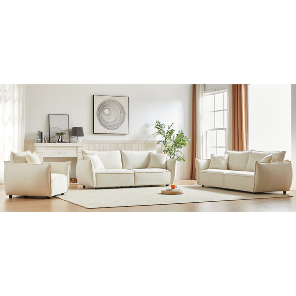 English Elm 3-Seater Combo Sofa Set - Modern Linen Fabric With 5 Pillows, Sturdy Frame, Perfect For Living Rooms W1193S00114