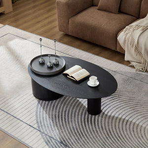 English Elm Modern Oval Ash Veneer Coffee Table with Hidden Storage for Minimalist Living Rooms Black,Grey W2085S00105