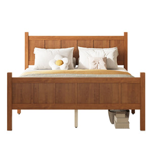 English Elm Twin Platform Bed Vertical Slat Headboard Farmhouse Shaker Wood Grain Finish Bedroom Walnut N733P422479D
