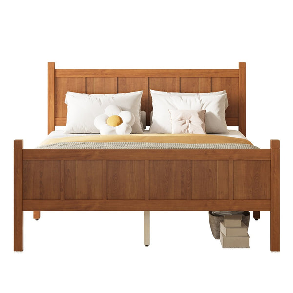 English Elm Twin Platform Bed Vertical Slat Headboard Farmhouse Shaker Wood Grain Finish Bedroom Walnut N733P422479D