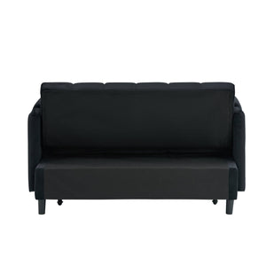 English Elm 52 Black Modern Velvet Sofa Bed 3-in-1 Convertible Loveseat with Pillows, Pockets, Metal Legs, 500lb Capacity W1658P266335