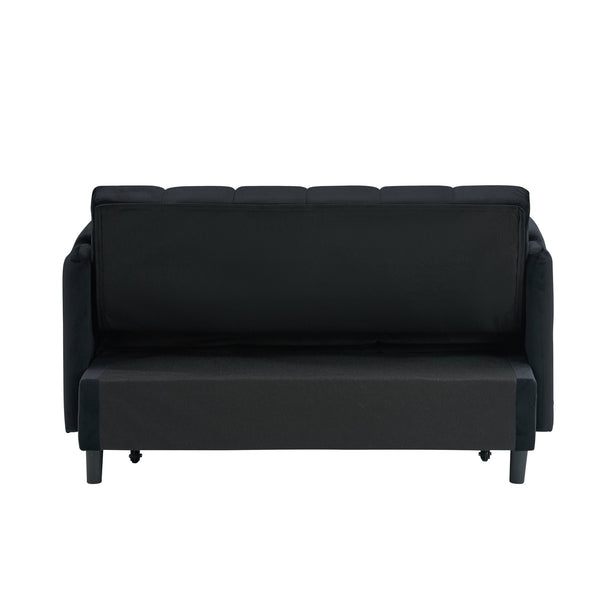 English Elm 52 Black Modern Velvet Sofa Bed 3-in-1 Convertible Loveseat with Pillows, Pockets, Metal Legs, 500lb Capacity W1658P266335