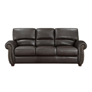 English Elm Traditional Top-grain Leather Sofa Set with Nailhead Trim and Espresso Wood Legs B011S01041