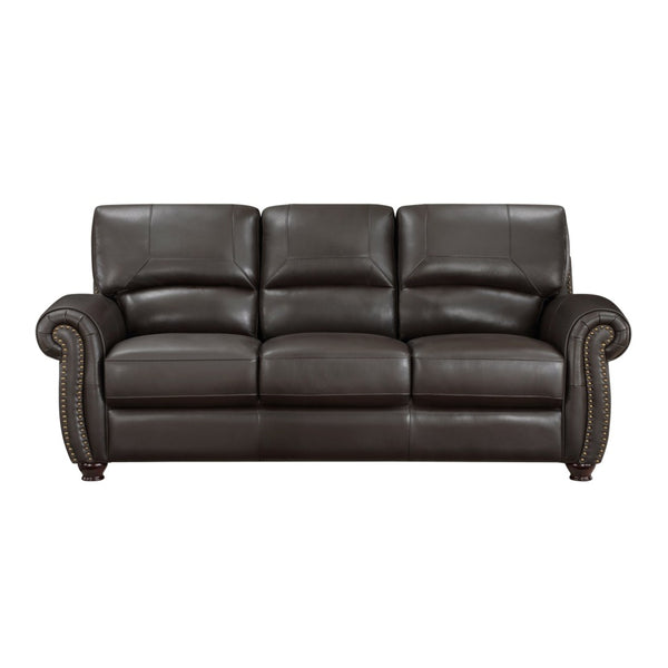 English Elm Traditional Top-grain Leather Sofa Set with Nailhead Trim and Espresso Wood Legs B011S01041