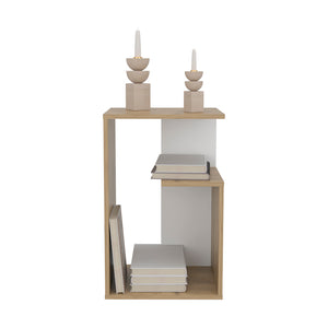 English Elm Side Table Sallis - Compact Macadamia Engineered Wood End Table with Open Shelf, Portable Design Beige B092P309181