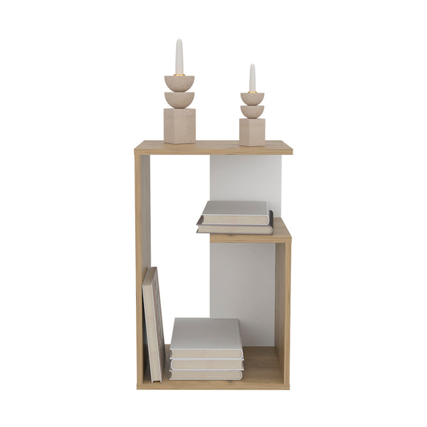 English Elm Side Table Sallis - Compact Macadamia Engineered Wood End Table with Open Shelf, Portable Design Beige B092P309181