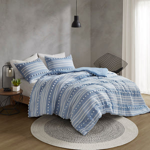 Urban Habitat Rowan Modern/Contemporary Striped Clipped Jacquard Duvet Cover Set UH12-2484 Blue