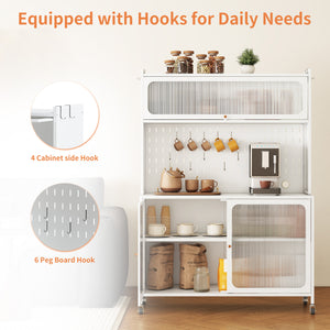 English Elm Kitchen Pantry Cabinet White Glass Doors Adjustable Shelves Side Hooks Rope Holes Slim 45"L Storage for Kitchen Living Dining Room Elegance T2398P272122