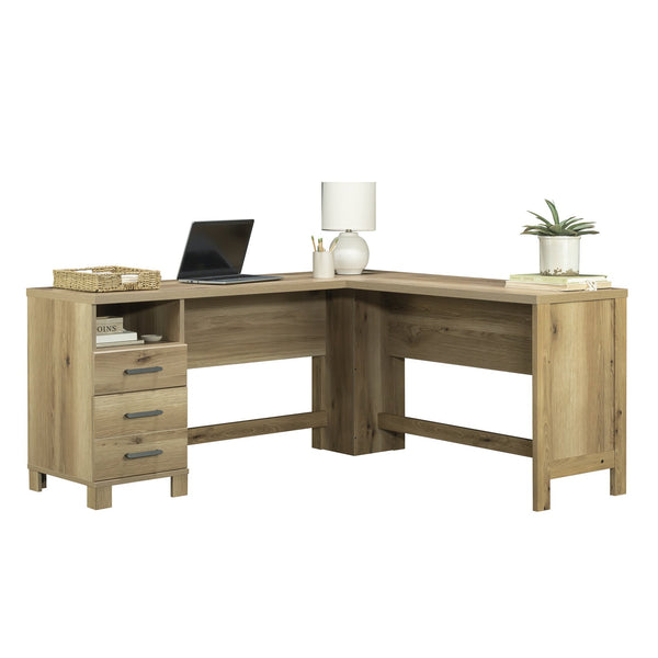 English Elm L-Shaped Desk With Spacious Surface & Integrated Storage - Stylish Brown Finish For Home Office Use B356P367845