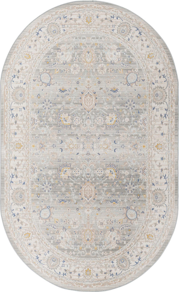 Unique Loom Whitney Bordeaux Machine Made Floral / Botanical Rug Cloud Gray, Blue/Gold/Ivory/Light Blue 5' 3" x 8' 0"