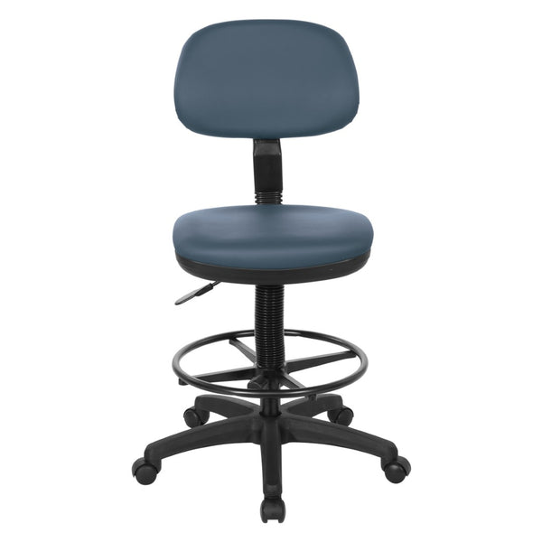 OSP Home Furnishings Sculptured Ergonomic Drafting Chair with Vinyl Upholstery for Studio and Lab Workspaces Dillon Blue DC517V-R105