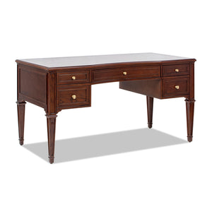 English Elm Jennifer Taylor Home - Dauphin Elegant Gold-Trim 5-Drawer Executive Desk in Ash Wood Veneer with Soft-Close Storage Appeal Dark Walnut B2719P408077