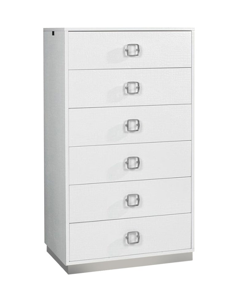 VIG Furniture Victoria High-Gloss White Crocodile 6-Drawer Chest — Luxe Laser-Etched Texture, Stainless Base & Handles VGUNAW552-80