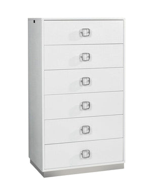 VIG Furniture Victoria High-Gloss White Crocodile 6-Drawer Chest — Luxe Laser-Etched Texture, Stainless Base & Handles VGUNAW552-80