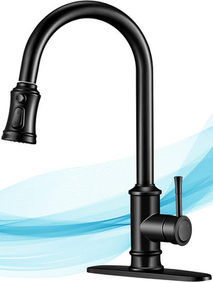 English Elm Kitchen Pull Down Faucet Matte Black Stainless Steel Single Handle 360 Swivel T3177P277524