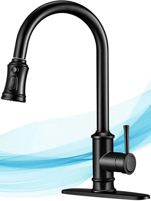 English Elm Kitchen Pull Down Faucet Matte Black Stainless Steel Single Handle 360 Swivel T3177P277524