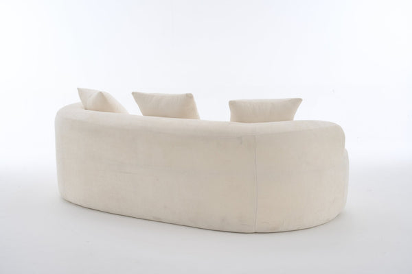 English Elm Crescent-shaped Chenille Loveseat Low Profile Curved Sofa for Modern Living Rooms White W5188P450354