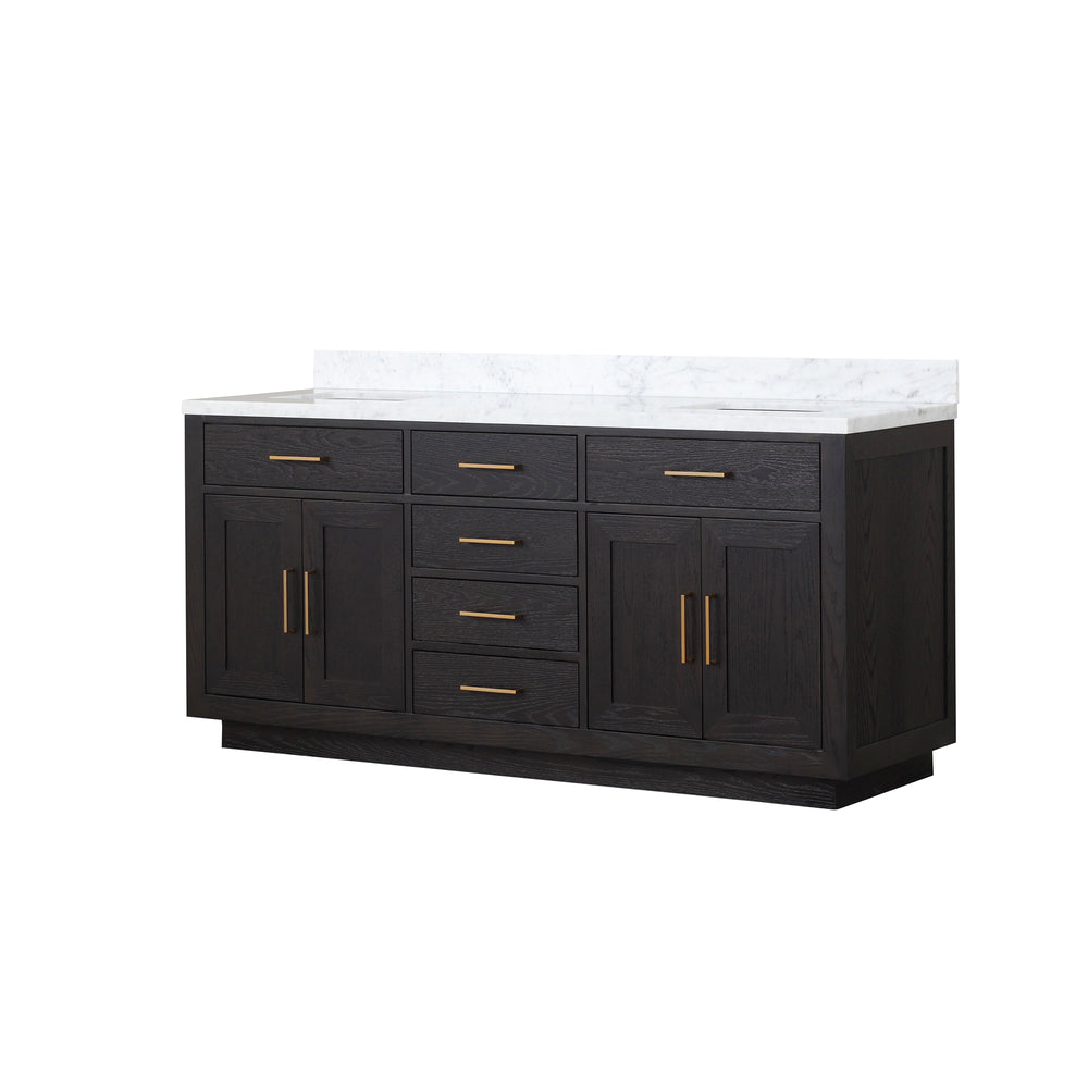 English Elm Black Oak Double Vanity 72" With Carrara Marble Top - Stylish Storage & Soft-Close Design For Your Bath B2731P260847