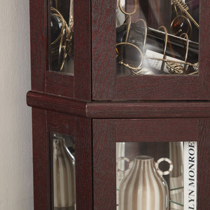 English Elm Lighted Corner Curio Cabinet - Elegant Glass Display With Adjustable Shelves & Ambient Lighting - Dark Cherry W1758P300130