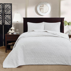 JLA Home Madison Park - 3 Reversible Bedspread Set with Quilted Stitch Texture, Oversized Drape, Prewashed Cotton Fill, Antimicrobial Protection White MP13-1570