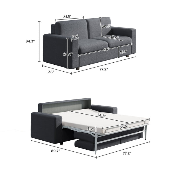 English Elm Pull Out Sofa Bed Full Size Sleeper Sofa with Memory Foam Dual-Layer Mattress, Space-Saving Loveseat DARK GREY W3795P357849