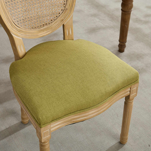 English Elm A&A French Style Solid Wood Dining Chair with Antique Paint, Linen Rattan Back, Plush Cushioning W1143P323326 W1143P323326