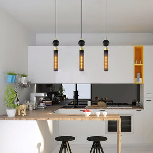English Elm Modern Black Wrought Iron Pendant Light - Adjustable Ceiling Fixture For Kitchen, Dining & Bedroom Spaces W2312P375006