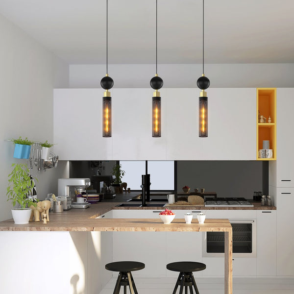 English Elm Modern Black Wrought Iron Pendant Light - Adjustable Ceiling Fixture For Kitchen, Dining & Bedroom Spaces W2312P375006