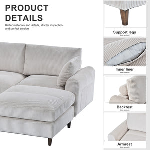 English Elm Modern corduroy modular sectional sofa U‑ or L‑shape convertible oversized seating with storage pockets adjustable headrests Beige W2121S00007