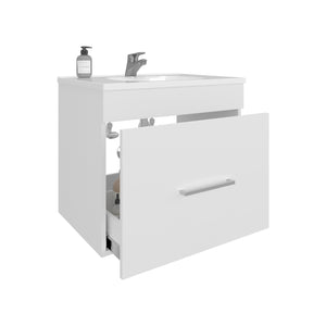 English Elm One Blanco Kronos Bath Vanity Hatta with One Door, Two Drawers & Open Shelf — Compact White MDF Storage Elegance B200P313683