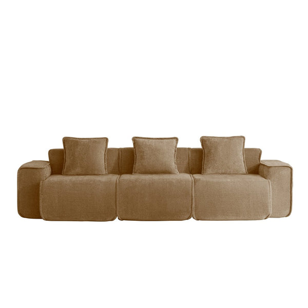 English Elm Streamlined Modular Cloud Sofa Three Seat Velvet Cushions with French Piping for Living Rooms Brown W3041S00372