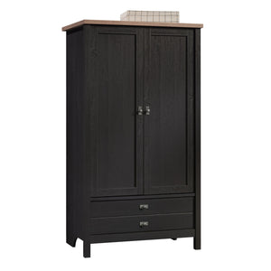 English Elm Armoire, Sleek Black Storage Solution With Adjustable Shelves For Compact Living Spaces & Style B356P402654