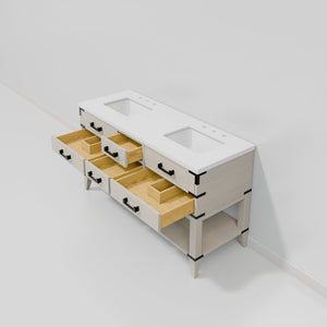 English Elm White Oak Double Bath Vanity 60" With White Quartz Top, Soft-Close Drawers & Ample Storage Space B2731P260279-GIGA