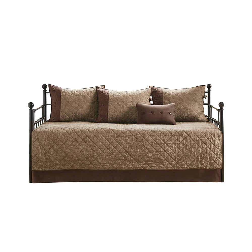 JLA Home Madison Park - 6 Piece Reversible Daybed Cover Set Twin Rustic Diamond-Quilted Faux Suede 15" Drop, 6pc Cozy MP13-6572