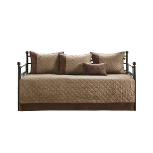 JLA Home Madison Park - 6 Piece Reversible Daybed Cover Set Twin Rustic Diamond-Quilted Faux Suede 15" Drop, 6pc Cozy MP13-6572
