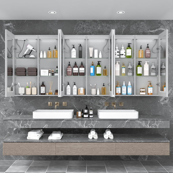 English Elm Led Medicine Cabinet With Mirror - 96"X40" Wall-Mounted, Anti-Fog, Adjustable Brightness & Colors W3735P374375