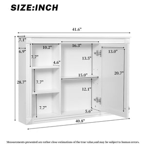 English Elm 42'' Wall Mount Medicine Cabinet White Mdf Mirror Door Six Open Shelves Towel Rod N710P363544K