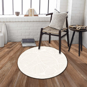English Elm CURVE 41" Round Rug White Jaquard Woven High-Low Polyester Pile 0.6" Thick Kid & Pet Friendly B186P261388