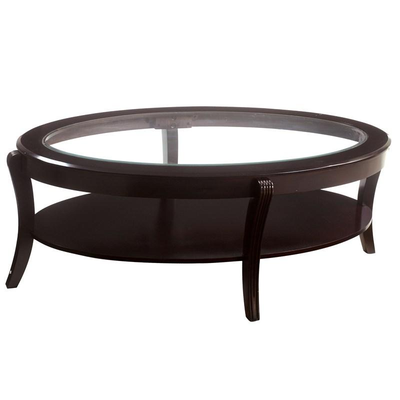 English Elm Contemporary Oval End Table with Beveled Glass Top and Solid Wood Open Shelf for Stylish Living Espresso 36 L x 57 W x 5 H B011P357281